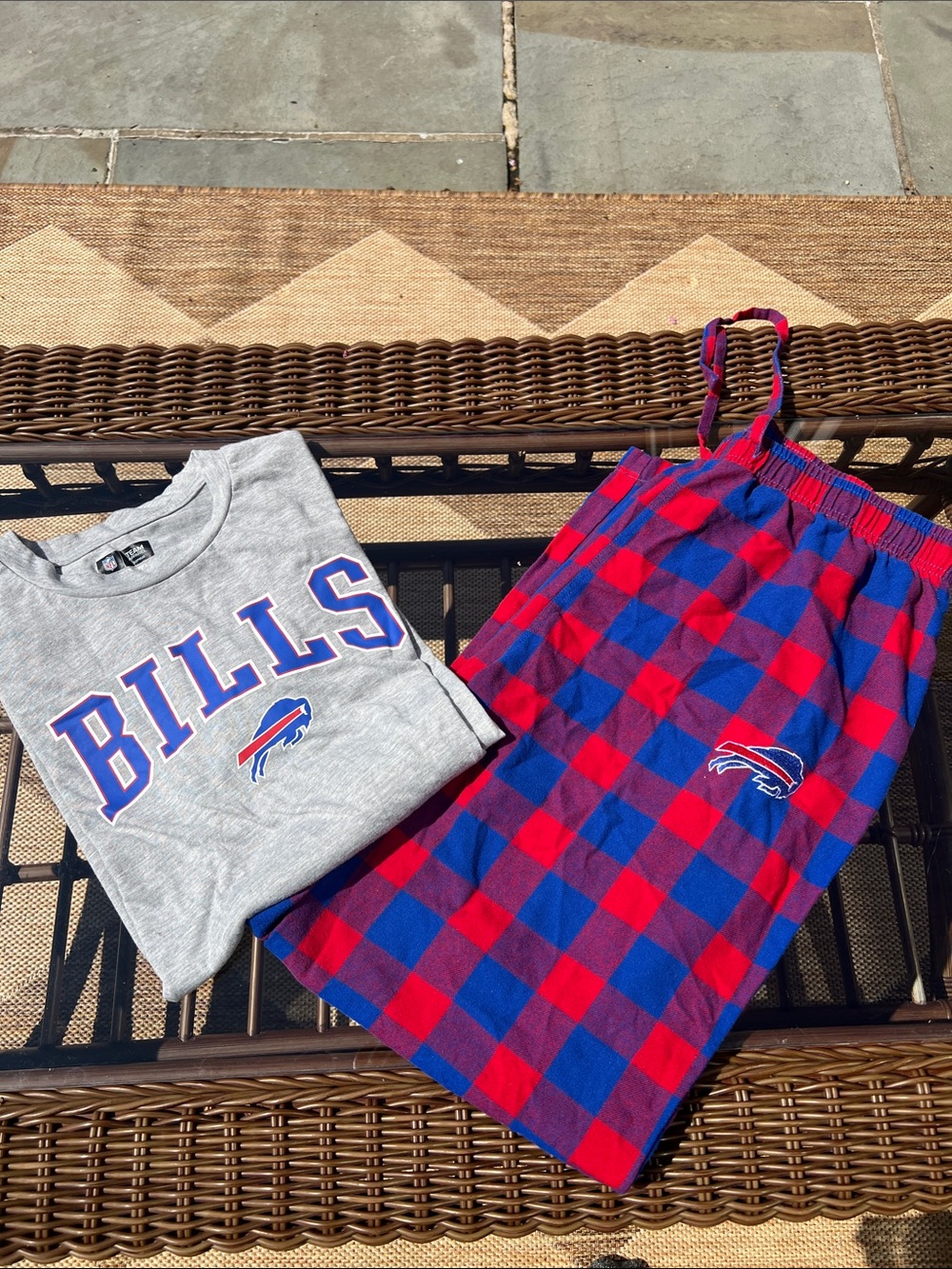 NFL Gray Long-Sleeve Bills Crewneck Shirt and Checkered Pant NFL Sleep Apparel